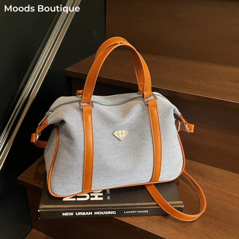 

Small Boston Top-handle Bags For Women Denim Fabric Shoulder Cross Body Bags 2025 Brand New Luxury Designer Purses And Handbags