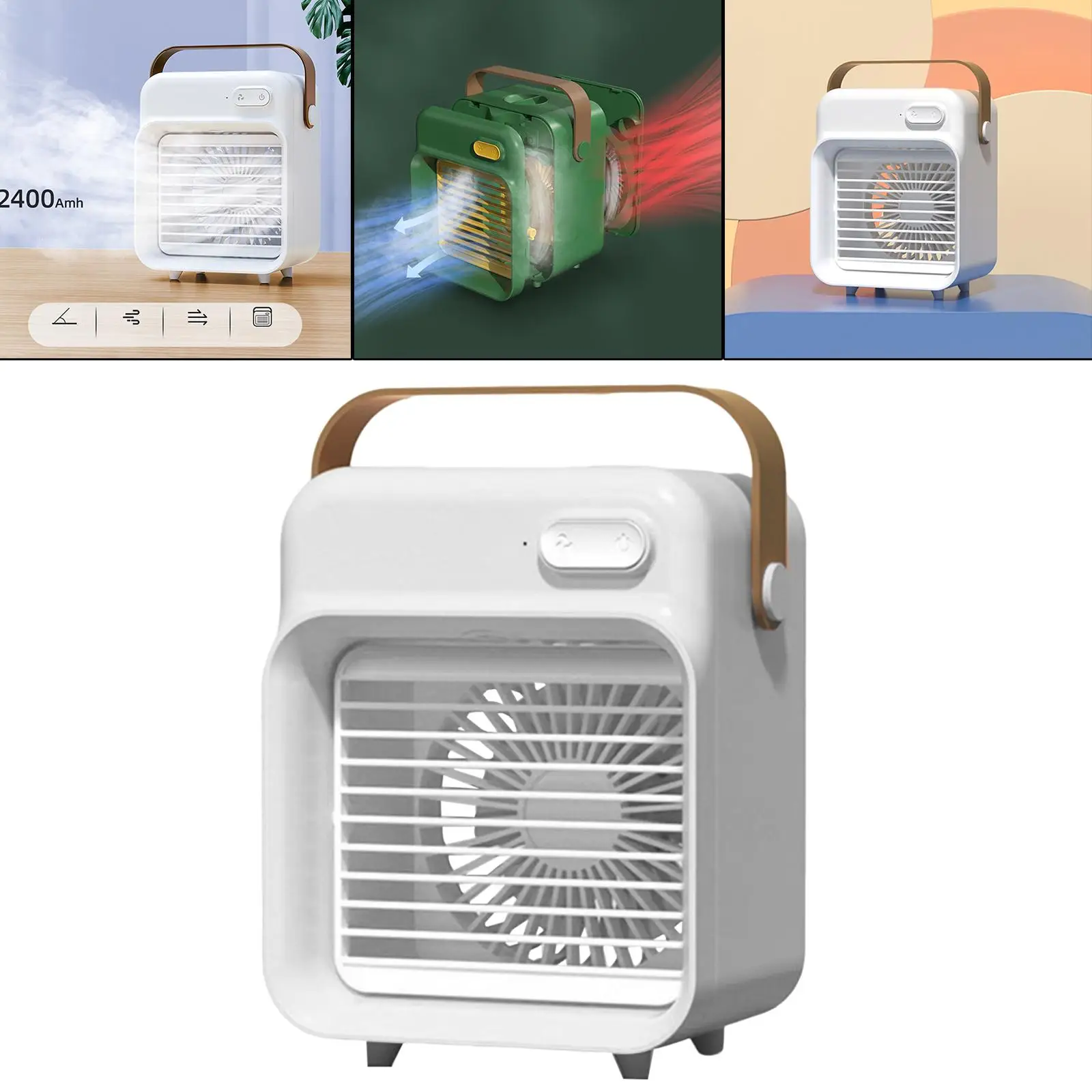 3 سرعات مكيف هواء متنقل لاسلكي مرطب نوع C تبريد سريع 2400mAh مروحة تبريد الهواء للتخييم الصيف غرفة نوم
