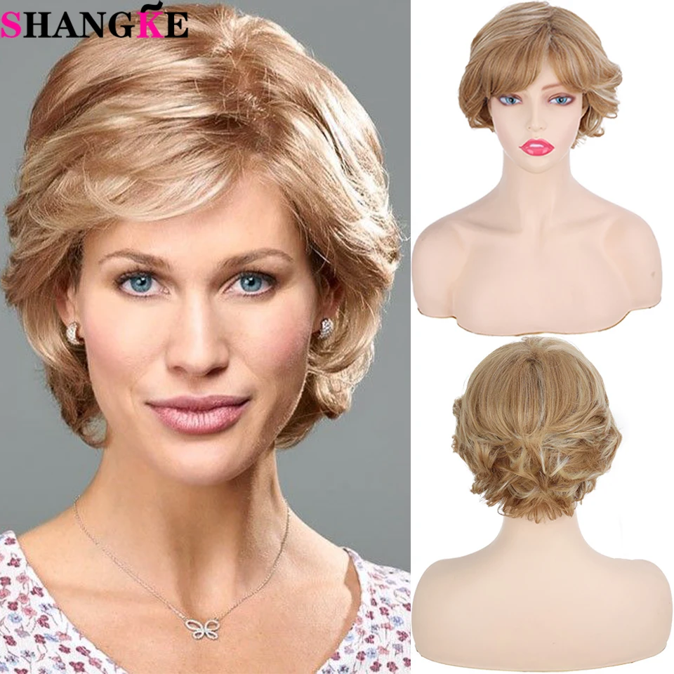 

SHANGKE Synthetic Short Curly Wig For Women Heat Resistant Hair Wig With Bangs Natural Daily Women's Wigs