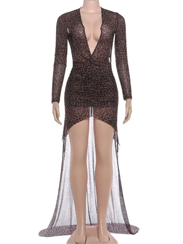 Sommer Leopardenmuster Strandkleider Damen Badeanzug Langarm-Roben Badeanzug 2026 Neu Bedruckte Strand-Urlaubs-Maxikleider Cover-Up