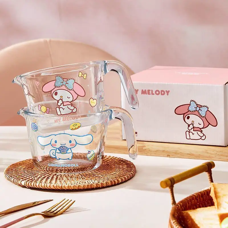 

500Ml Kawaii Sanrio Hello Kitty My Melody Cartoon Glass Graduated Cup Cinnamoroll Household Kitchen Anime Baking Tool Cute Gift