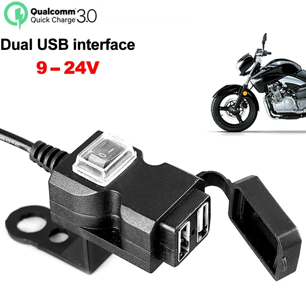 

Motorcycle Dual USB Charger with ON/OFF Switch Waterproof Motorbike Handlebar Phone Charger Fast Charging Socket