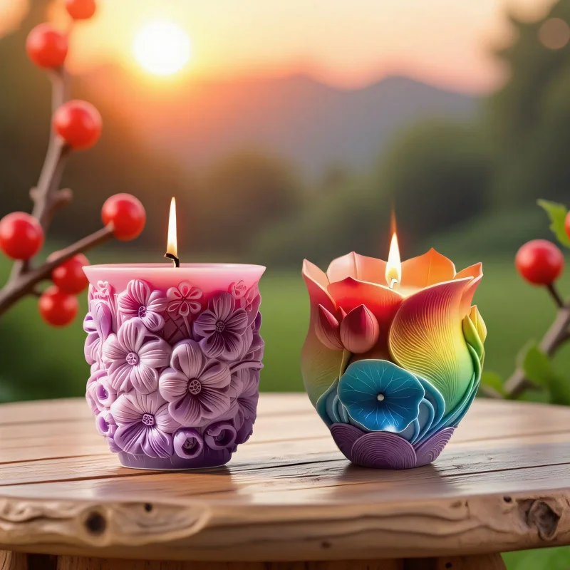 

4pcs Flower Silicone Mold for DIY Epoxy Resin Planter, Candle Holder & Vase - Cement Gypsum Craft