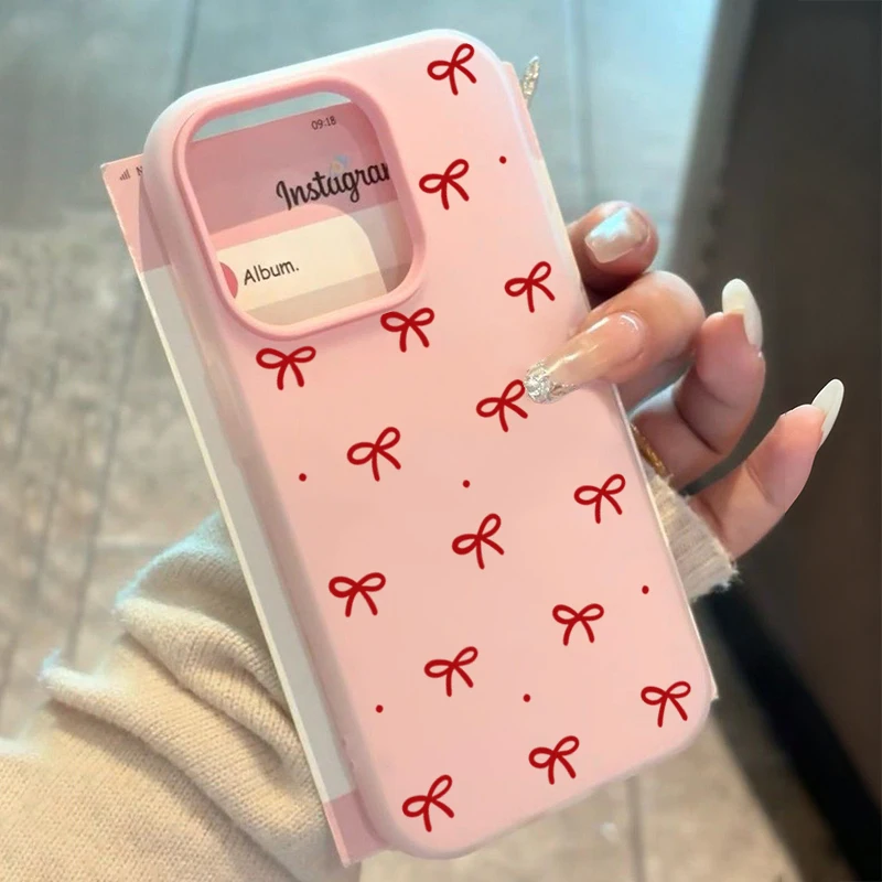 

Cute Red Bow Print 2 IN 1 Candy Color Matte Jelly Hard Phone Case for Xiaomi Poco X5 X6 X7 M6 Pro 4G Bumper Soft Back Cover Case