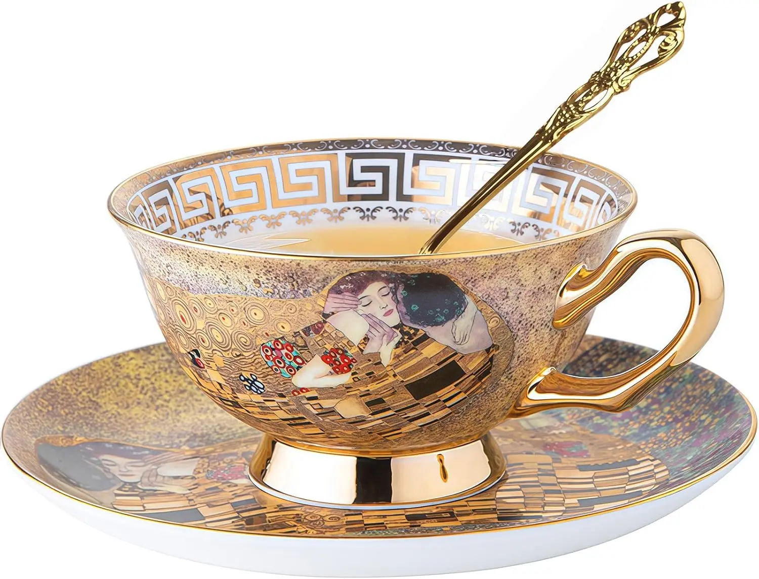 

Bone China Cup & Saucer Set, European Tea Cup Set with Spoon, Vintage Ceramic Coffee Cups for Home, Kitchen, Wedding, C