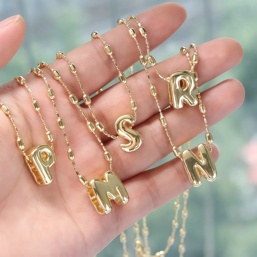Cute Initial Bubble 26 A-Z Letters Gold Plated Pendant Necklaces Smooth Balloon Initial Jewelry for Women Men Gifts