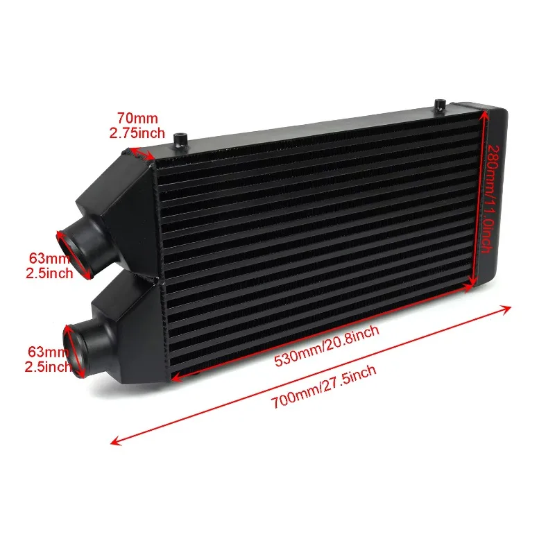 Intercooler Car Turbo Radiator 530*280*70mm One Side Aluminum Tube Bar Plate Structure Cold Air Intake Radiator 63mm Outlet