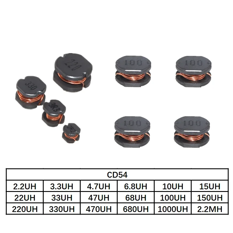 20 sztuk induktor SMD indukcyjności mocy CD54 2.2UH 3.3UH 4.7UH 6.8UH 10uh 15uh 22UH 3347uh 68UH 100UH 150UH 220UH 330UH 470UH