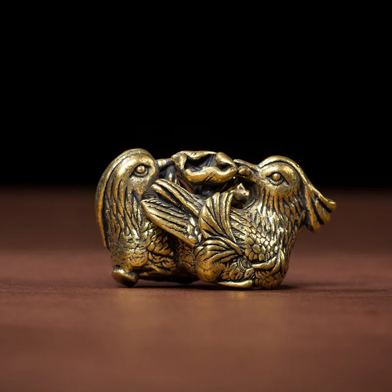 Vintage Solid Brass Mandarin Duck Ornament Office Desk Decoration Craft Stall Copperware Direct