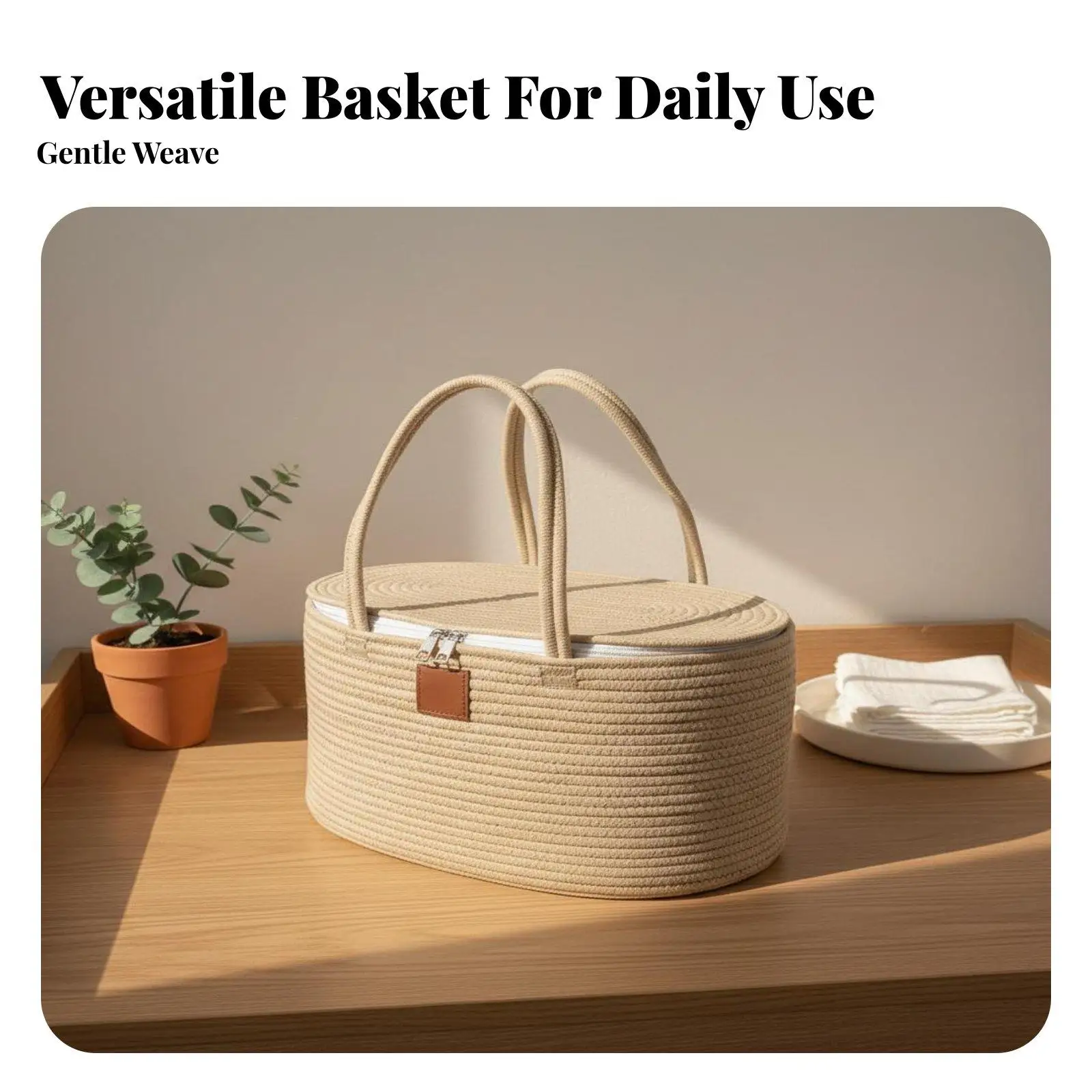 Cotton Rope Diaper Storage Basket for Nursery Baby Essentials Organizer with Handles Portable Woven Toy Holder
