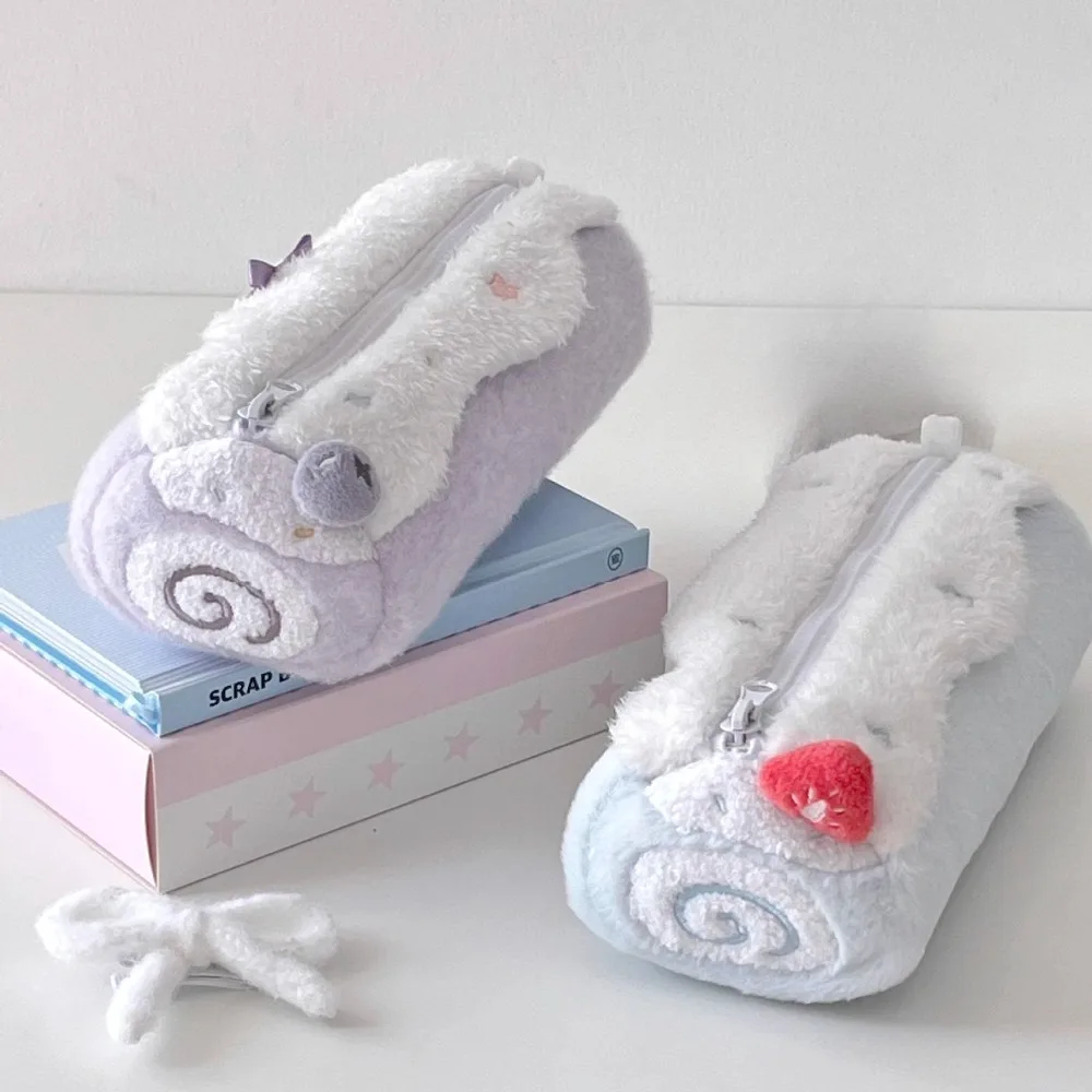 Cute Kawaii Swiss Roll Cake Plush Desktop Large Capacity Storage Pencil Case Zipper Pouch Cosmetic Bag Girl Student Gift image 2