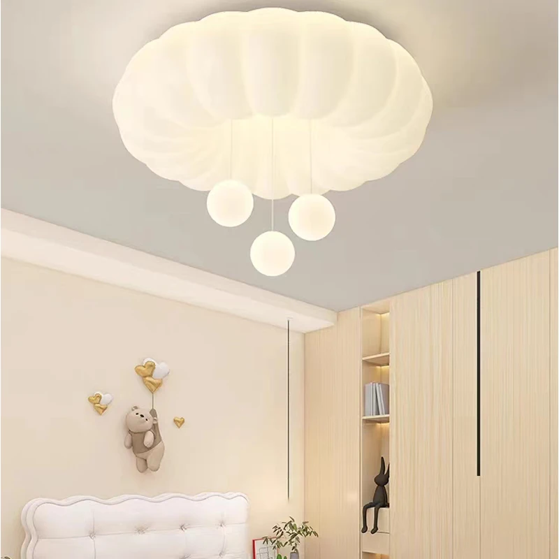 

French Cream Style New Eye Protection Children's Bedroom Ceiling Light Bedroom Dining Room Modern Simple Pumpkin Ceiling Light