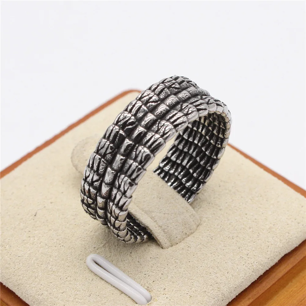 Punk Rock Titanium Steel Python Skin Pattern Round Finger Rings for Men Jewelry Size 7-13