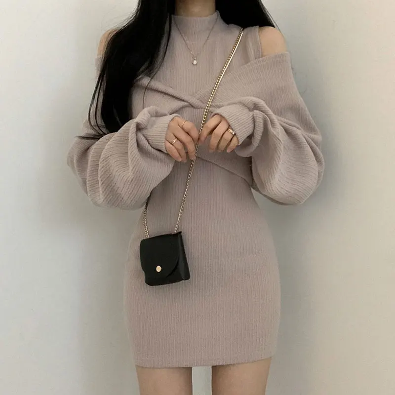 Sexy Chic Svel Wrap moulante Dr oulder Bared Twist Lantern Sve manteau pour femmes ajustement serré rond Ne Long Sve