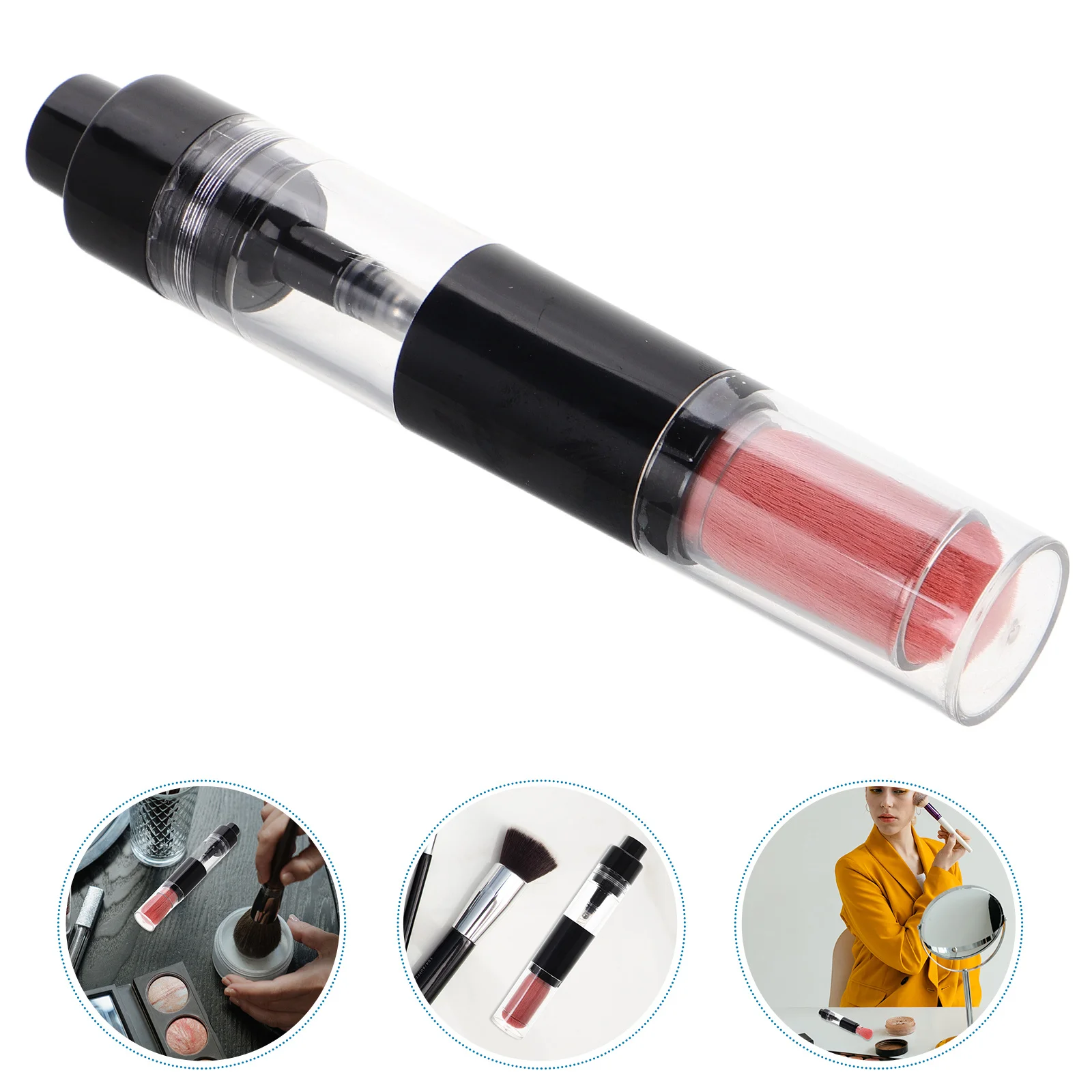 

Press Type Refillable Makeup Brush with Built-in Loose Powder Container for on-The-Go Facial Application Travel Friendly