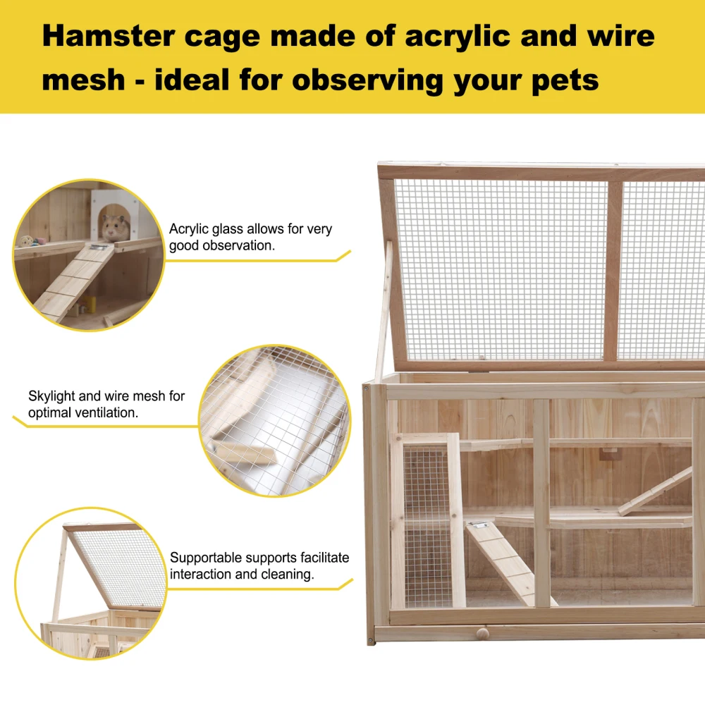 Ye Large Wooden Hamster Cage with Acrylic Windows, Multi-Level Small Pet Habitat with Deep Tray, Ventilated Hutch for Syrian, Dwarf Hamsters, Rabbits, Guinea Pigs & Chinchillas view 3