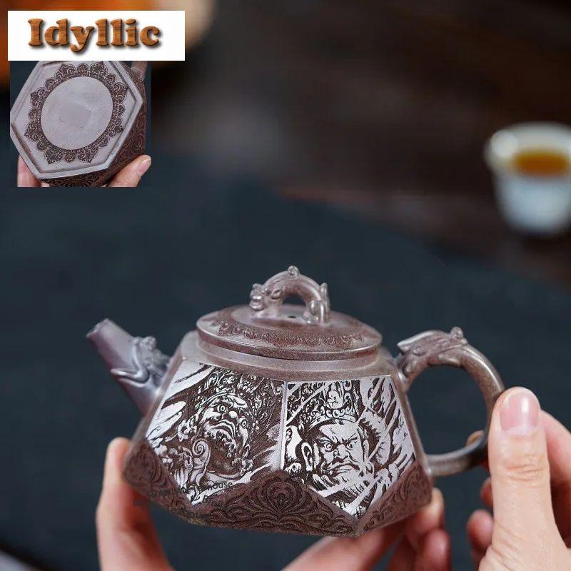 280ml Antique Yixing Purple Clay Teapots Handmade Diamond Pot Raw Ore Rouge Section Mud Kettle Chinese Zisha Tea Set Supplies