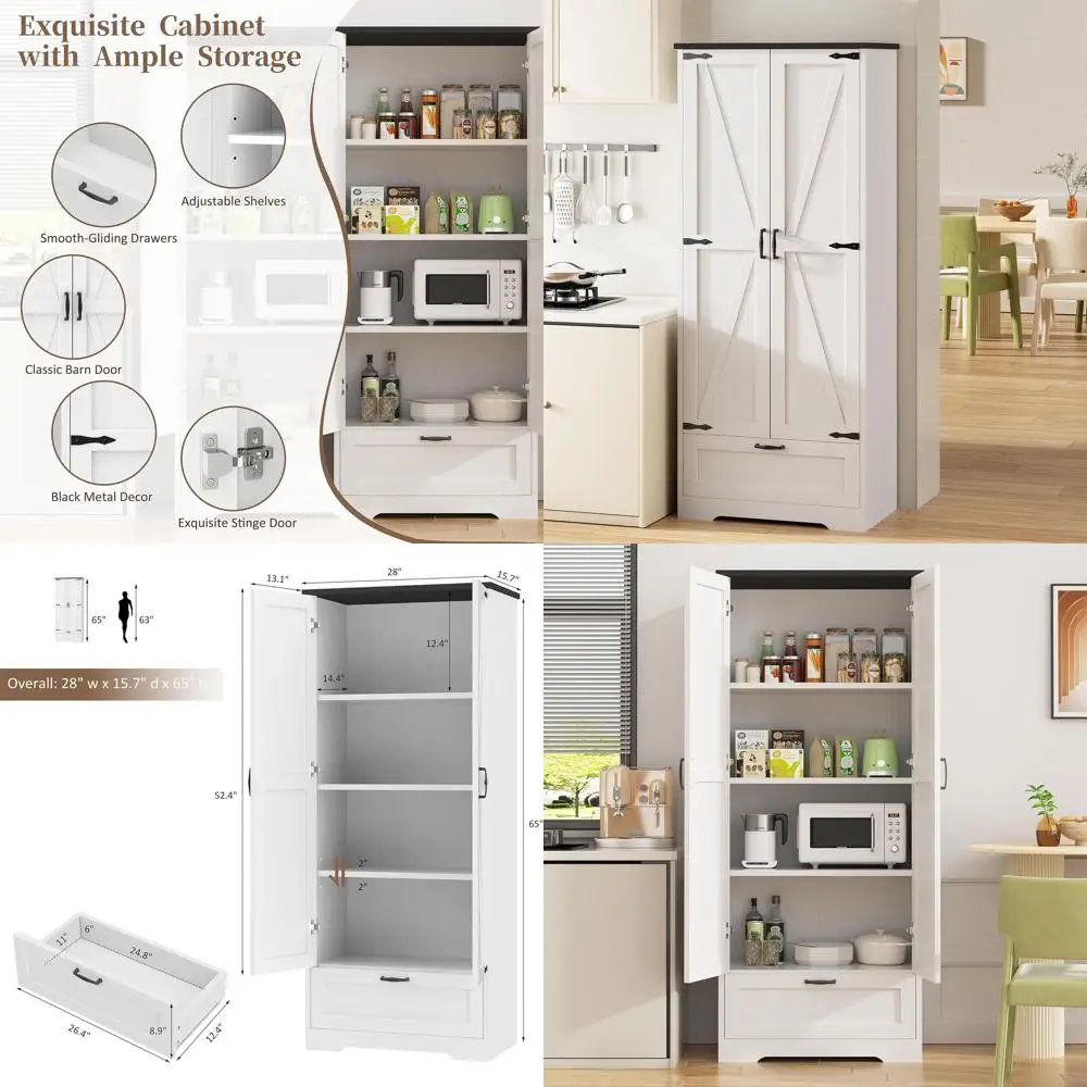 

Freestanding 4-Shelf Storage Cabinet with Drawer, Suitable for Kitchen, Living, Dining, and Bath, White