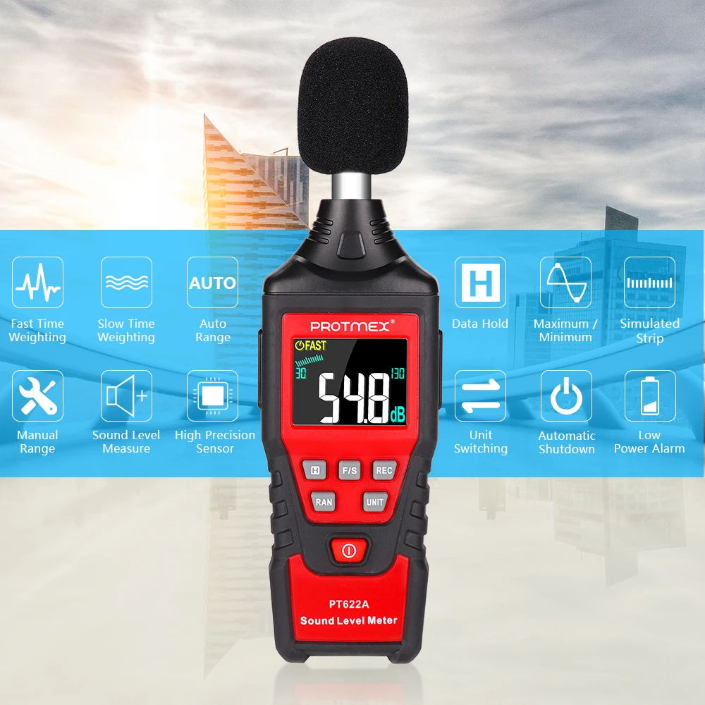 Sound Level Meter, Digital Decibel Reader Measurement, Range 30-130 dB, Accuracy 1.5dB Noise Meter with Large LCD Screen
