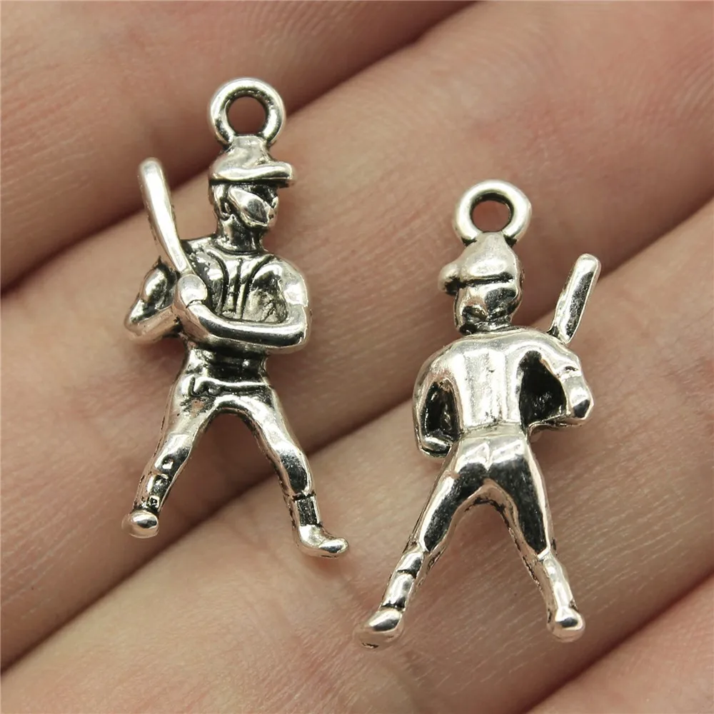 20pcs 25x12mm(0.98x0.47inch) Antique Silver Color Baseball Player Charms Alloy DIY Jewelry Findings