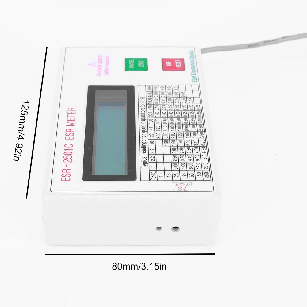 Tester di condensatori ESR Test nel misuratore di capacità del circuito con puntali Clip Display LCD della batteria Misuratore ESR Spegnimento intelligente