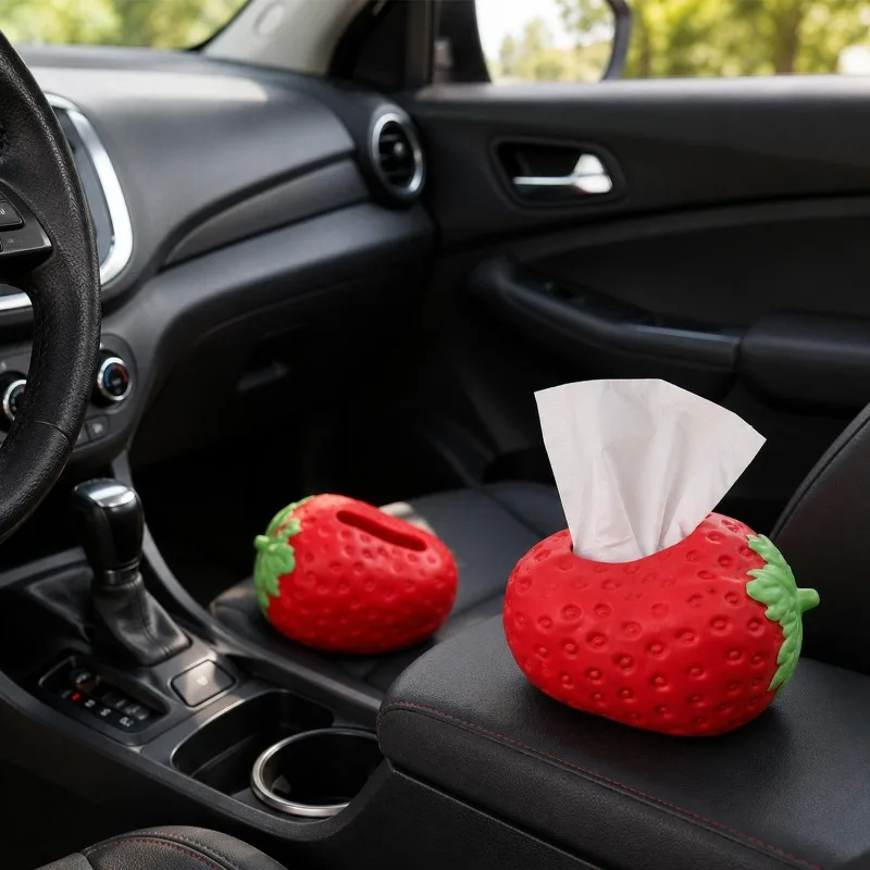 Cute Strawberry Tissue Box Cover PVC Decorative Holder Waterproof Drop Resistant for Bedroom Living Room Desk Durable Easy Clean