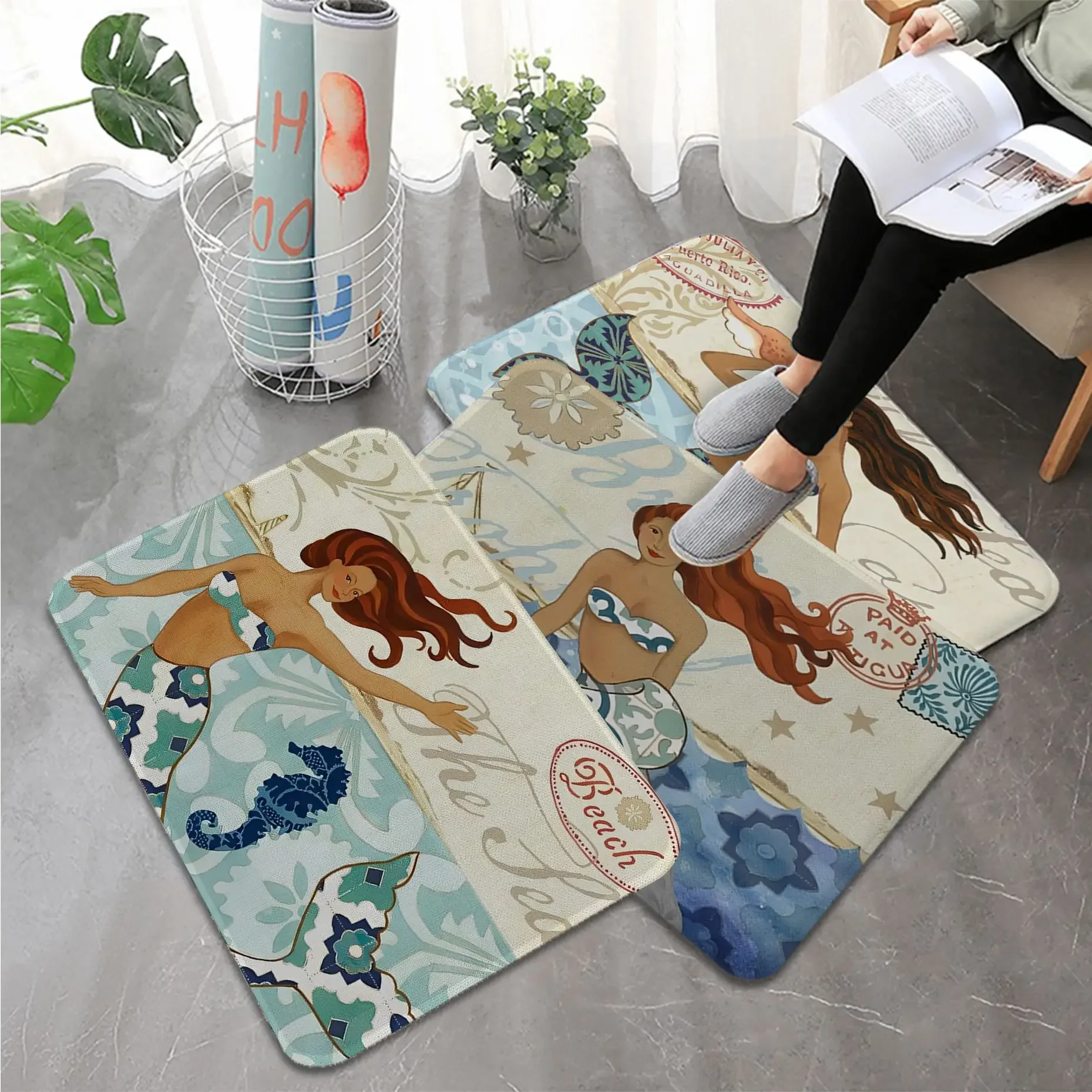 

Marine Pattern Entrance Doormats Sea Turtle Octopus Floor Mat Nordic Style Bedroom Living Doormat Home Balcony Bedside Area Rugs