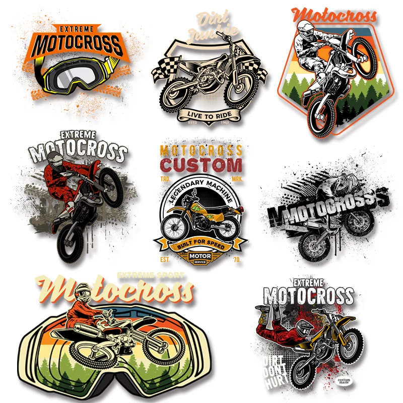 Motocross Stickers for T-shirts Clothes Hoodies Iron on transfers Heat transfer stickers Patches on Clothes