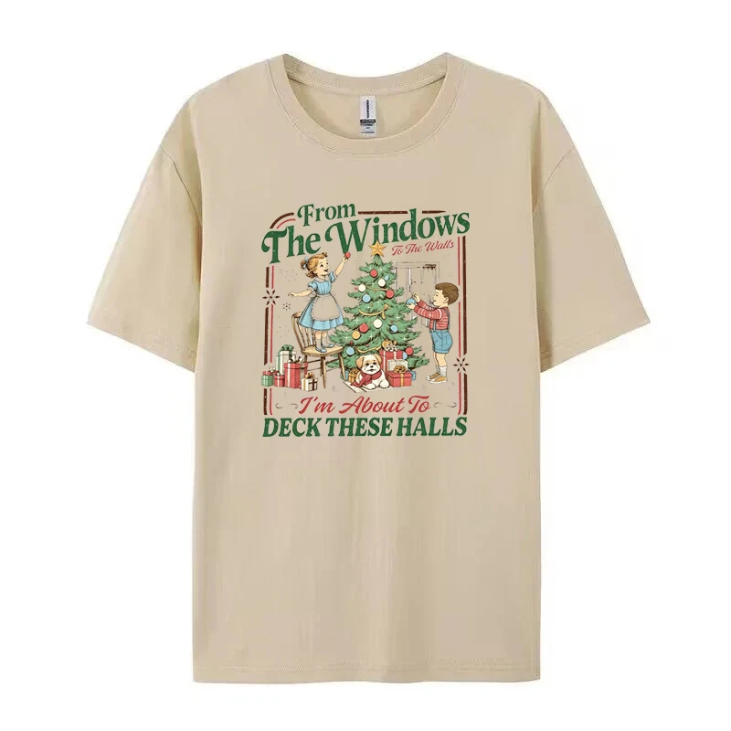 Vintage „From The Windows I'm about Christmas Tree“-T-Shirt für Damen, süßes, lustiges Weihnachtsshirt mit grafischem Motiv, Weihnachtsgeschenk, Damenoberteile – Detail 4