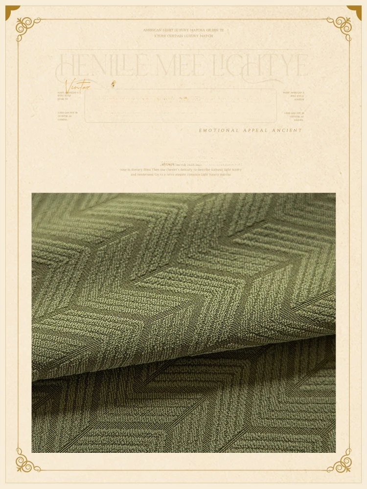 American Retro Curtains for Living Dining Room Bedroom Green Bedroom Fully Blackout Thickened Herringbone Chenille Luxury