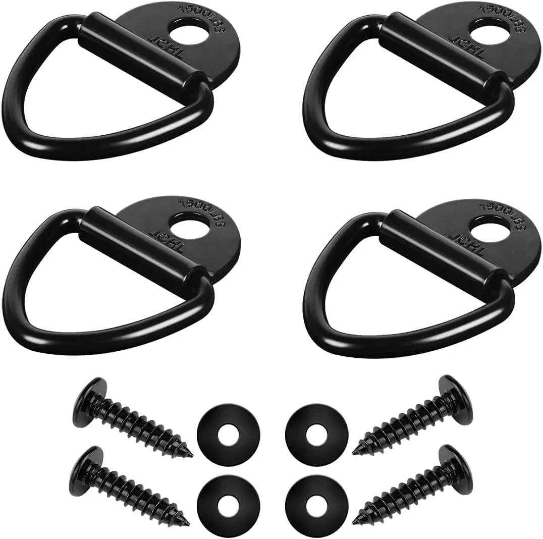 

4PCS Black Steel V-Ring Cargo Tie-Down Anchors, 2" Bolt-On for Trailers Trucks Warehouses