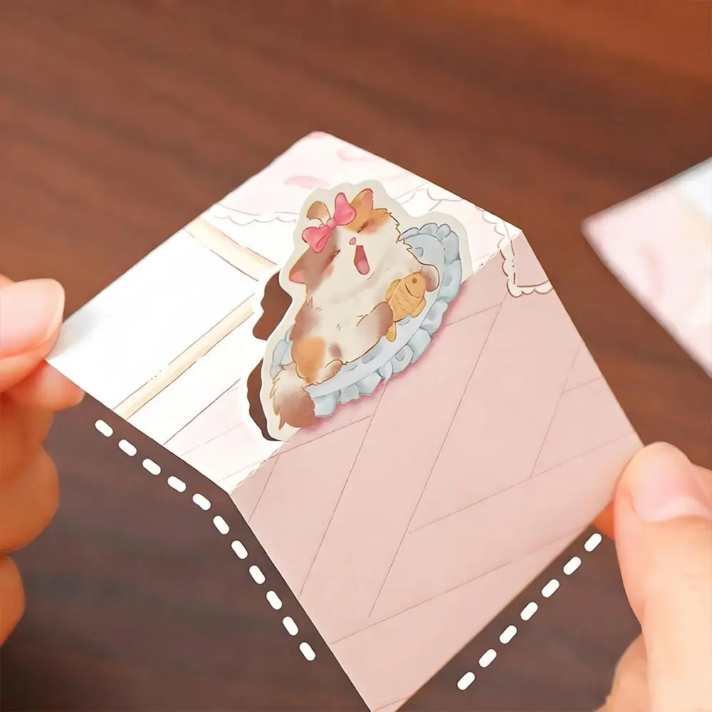 Cute Kitten Illustration Note Pad Self-Standing Portbale Memo Pad Multi-functional Message Paper School Office