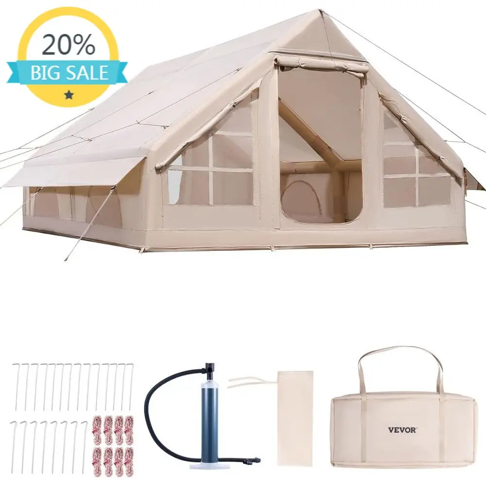 

Portable 4-Season Inflatable Tent with Hand Pump, Glamping Tent for All Weather, Complete with Stove Jack and Mesh Windows, Incl