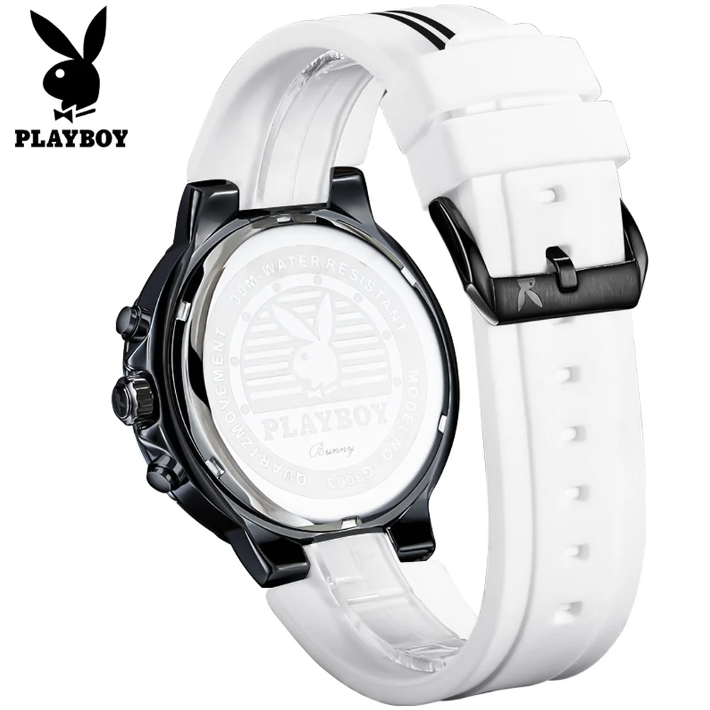 PLAYBOY 3063 Brand Original Authentic Watches for Man Luxury Gift Box Silicone Strap Trendy Quartz Men's Watch