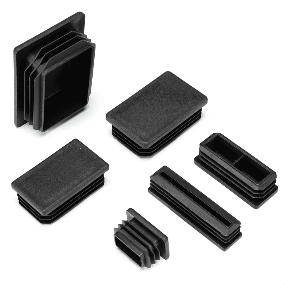 2-100Pc Black Plastic Blanking End Caps Rectangular Pipe Tube Cap Insert Plugs Bung Furniture Tables Chairs Foot Pads Protectors