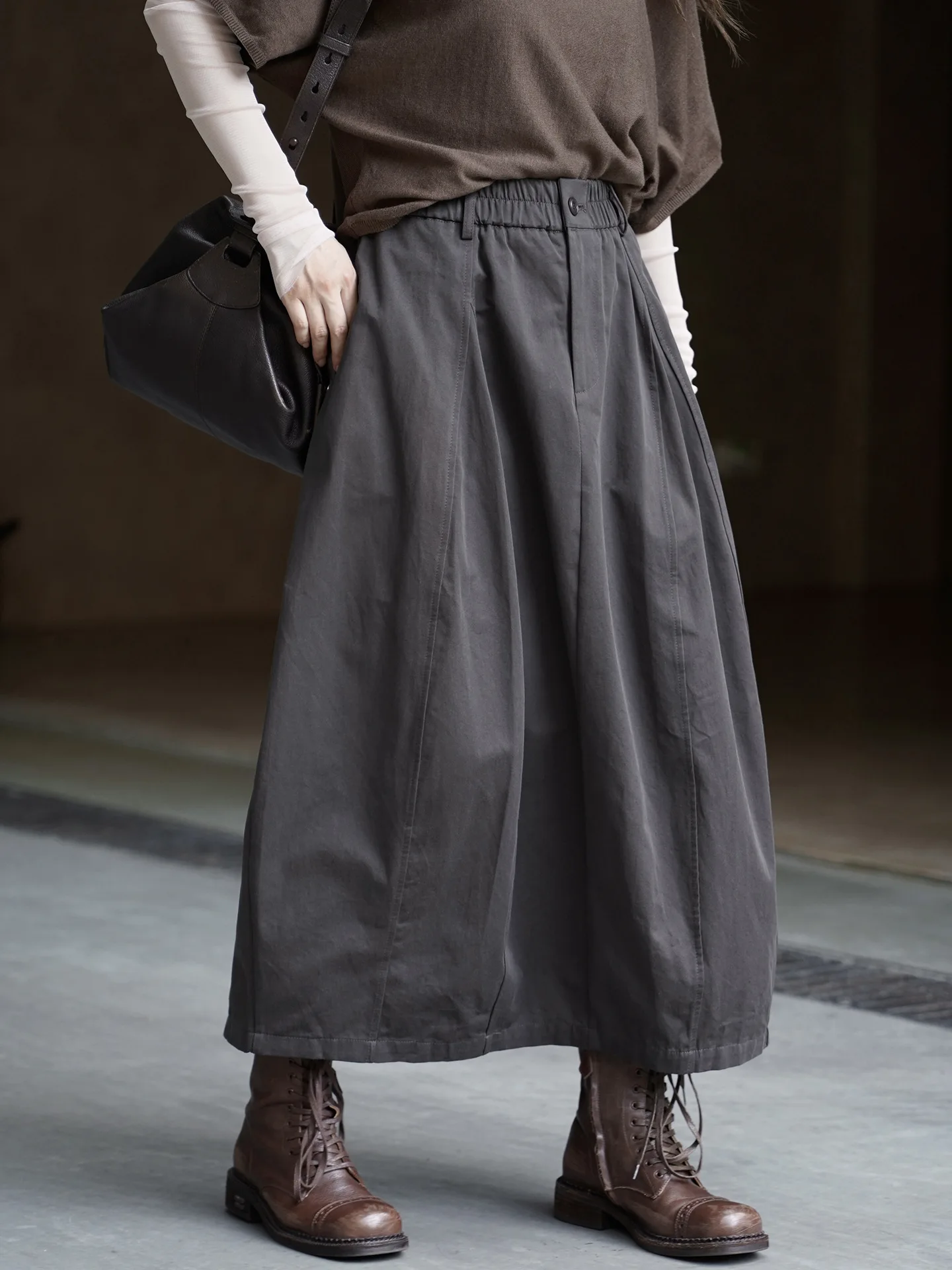 여성용 심플한 곡선형 신축성 높은 허리 스커트, 캐주얼한 나이를 줄여주는 롱 스커트