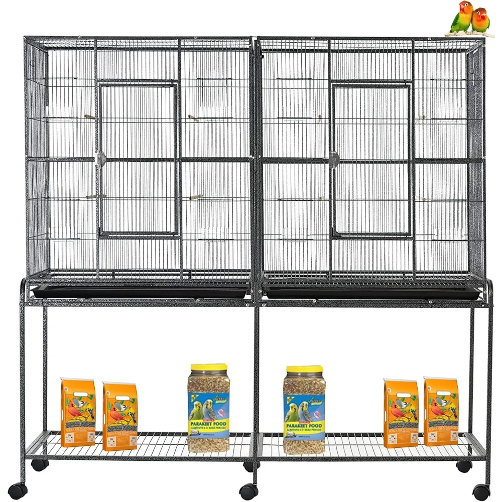 

64" Extra Large Double Flight Bird Wrought Iron Double Cage Slide Out Center Divider Side Nesting Box Door Bird Parrot Cage