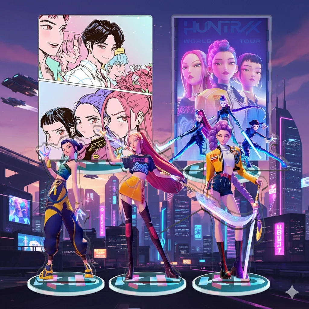 สแตนด์อะคริลิค KPOP Demon Hunters Huntrix สินค้าแฟนคลับวงเกิร์ลกรุ๊ปเคป๊อป ของสะสมสำหรับแฟนเพลงเกาหลี ของขวัญ ตุ๊กตาตั้งโต๊ะ