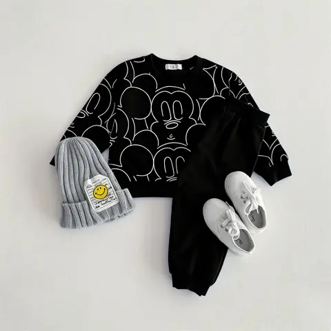 0-3 Age Toddler Costume Mickey Tracksuits Autumn Fashion Casual Long Sleeved Suit Sweatshirt + Trousers Baby 2piece/set Disney
