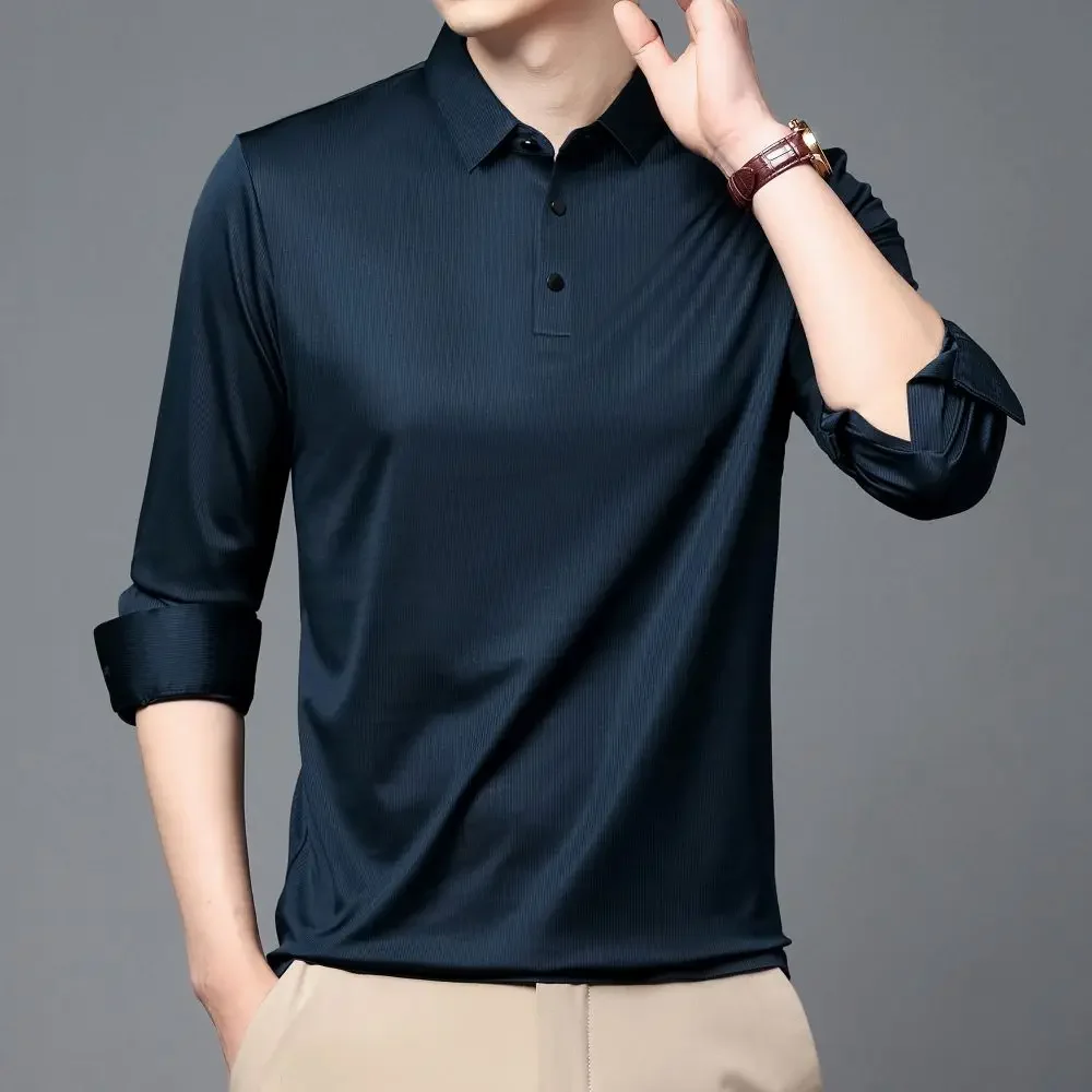 Solid Color Fashionable Skin Friendly Shirt No Ironing Wrinkle Resistant Long Sleeved Men's Business Leisure Top W5856