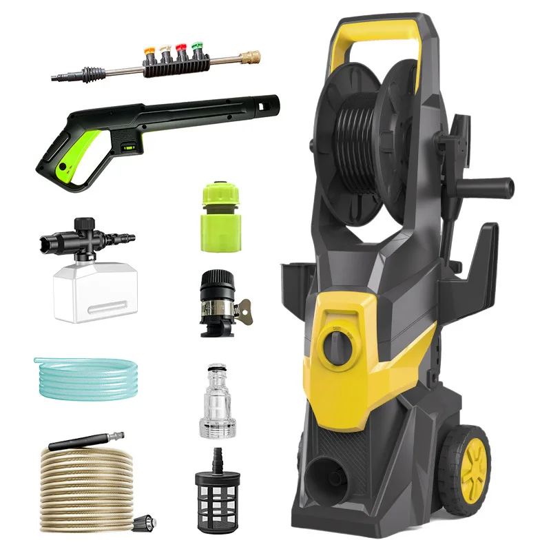 1800W High Pressure Washer Electric 150bar with 4 Quick-Connect Nozzles 7-16m Flexible Hose for Cleaning Terraces Gardens Cars