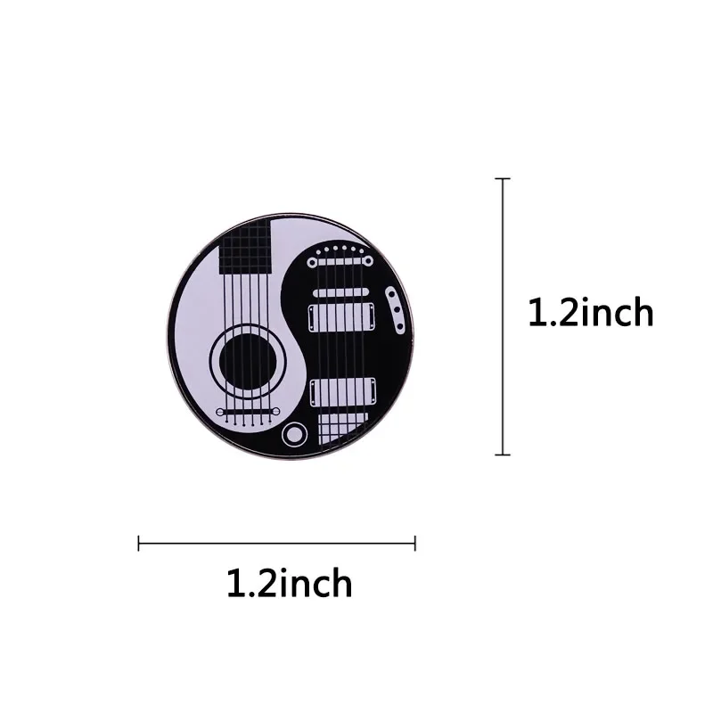 Acoustic Electric Guitars enamel pin Classic Round button White and Black Yin Yang Guitar Player Birthday Christmas Gift