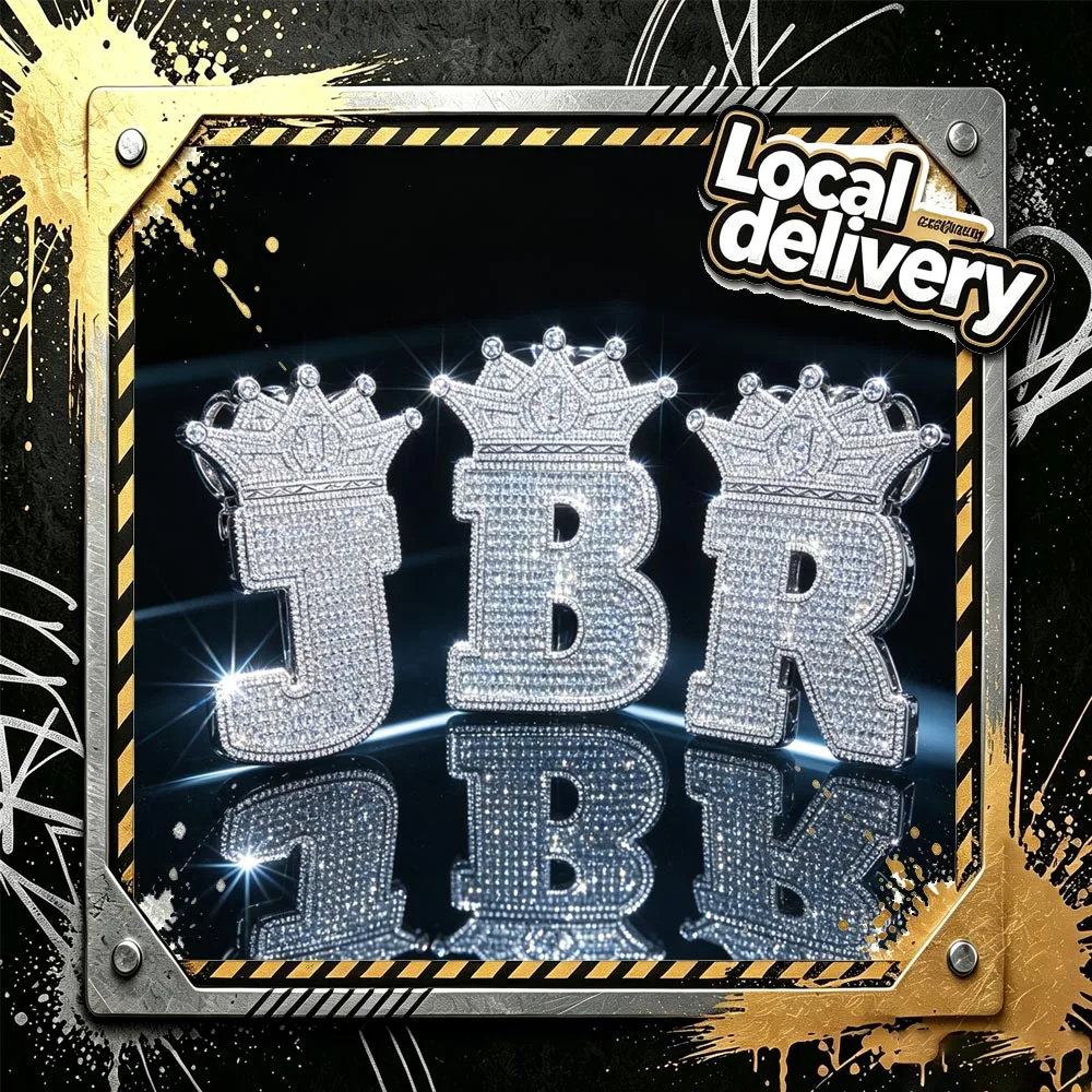 Iced Out Crown Initial Letter Pendant for Men Women Full Paved Shiny Cubic Zirconia CZ Bling Hip Hop Jewelry 18K Gold Plated Big Custom Alphabet J B R Charm For Thick Miami Cuban Link Chain Necklace Luxury Rapper Fine Jewelry Gifts for Men Boy Friends