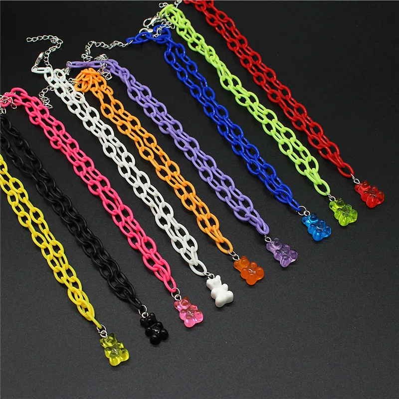 Wholesale Jewelry Candy Color Resin Gummy Bear Chain Necklaces  For Women Girl Daily Jewelry Party Gifts Acrylic Collare Pendant