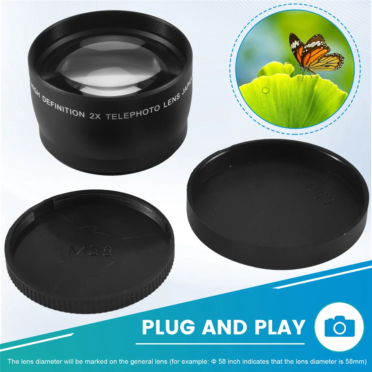 A26P 58mm 2X Telephoto Lens Tele Converter لكاميرات Canon Nikon Sony Pentax 18-55mm