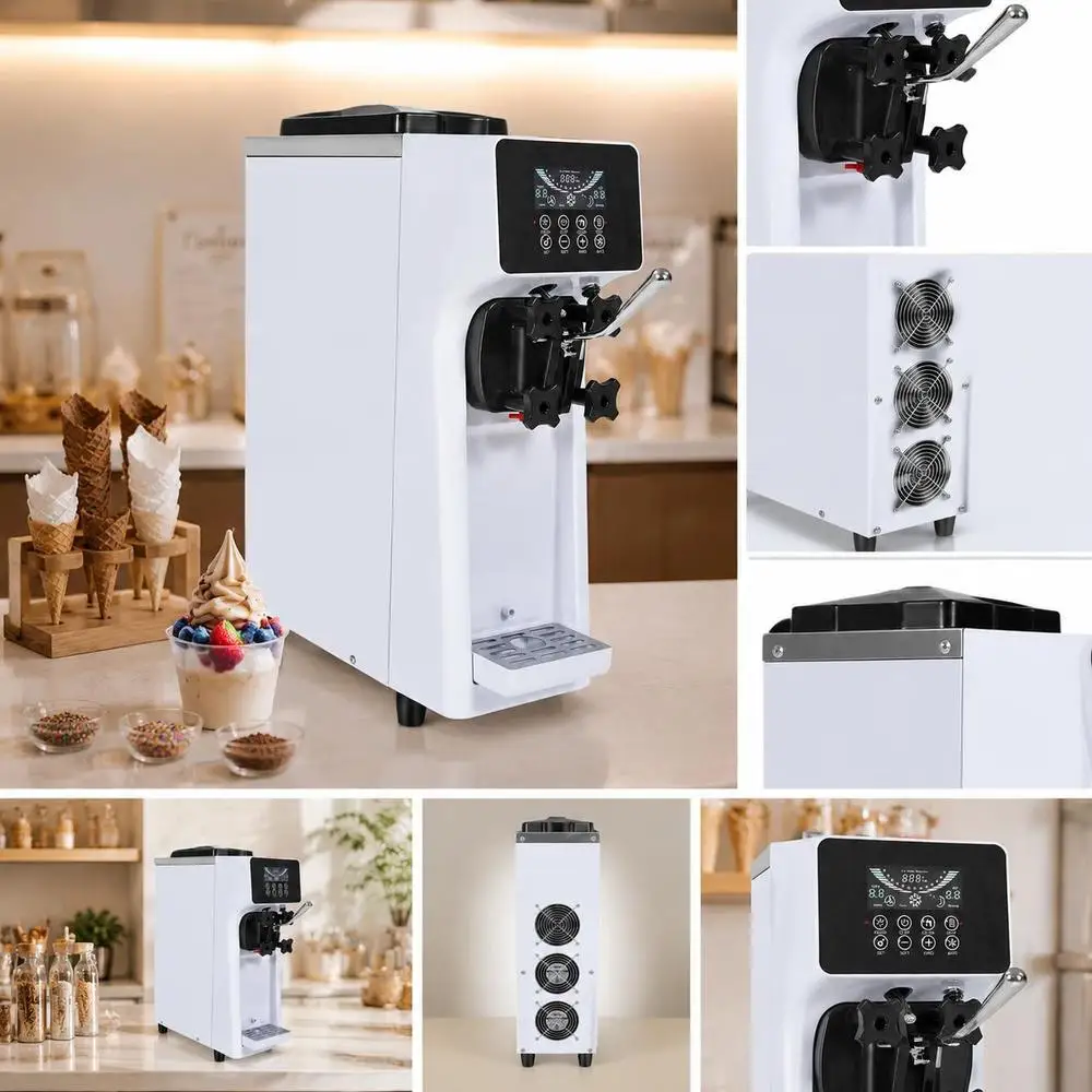 Machine à glace molle professionnelle, modèle de table à tête unique avec fonction de pré-refroidissement, puissance 900W, production 10L/H, réservoir 4L, pour café-restaurant, blanc argenté, 43x23x55cm