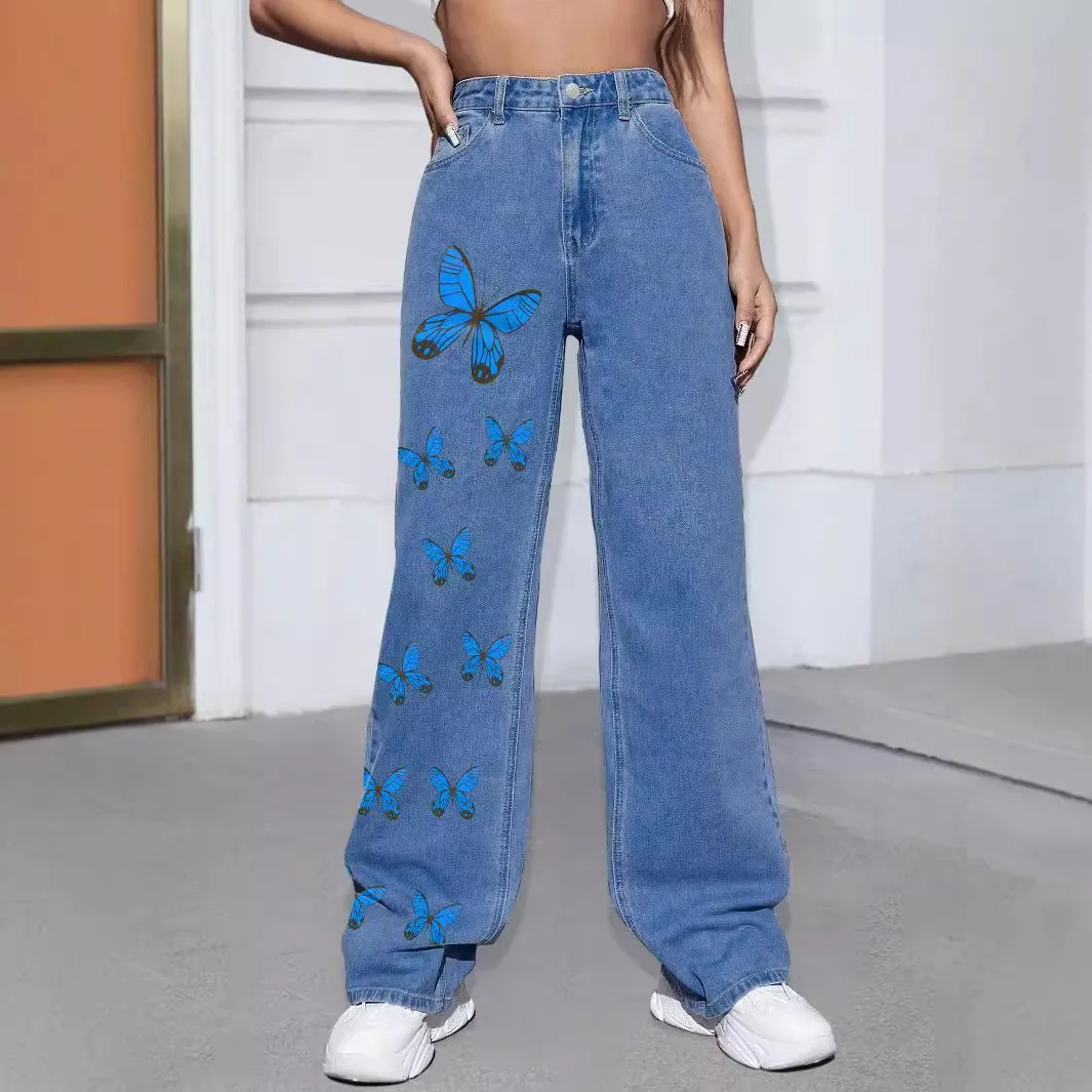 

Женские джинсы с модным принтом, повседневные джинсы со стойкой, микроэластичная талия, другая ткань, лето 206.