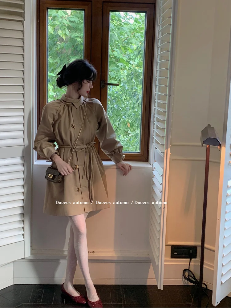 

Women'S Short Trench Coat Baggy Trenches Bf Zip-Up Two-Button Petite Detachable Season Cuff Punk Gothic Plain Zip Trend