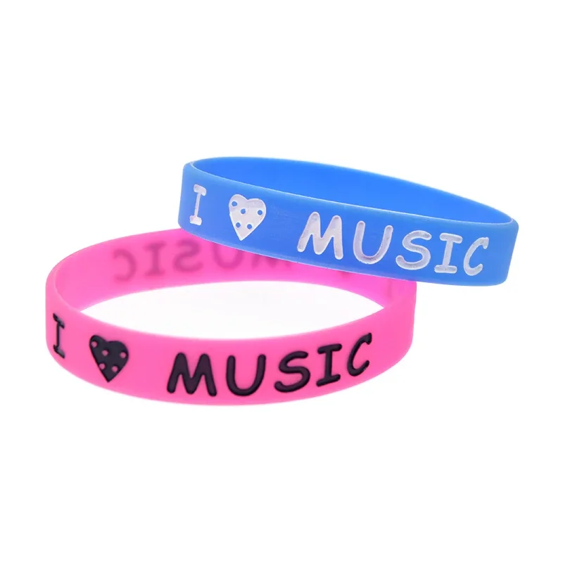 

50 Pcs I Love Music Silicone Rubber Wristband Student Bangle Music Concert Bracelet Adult Size