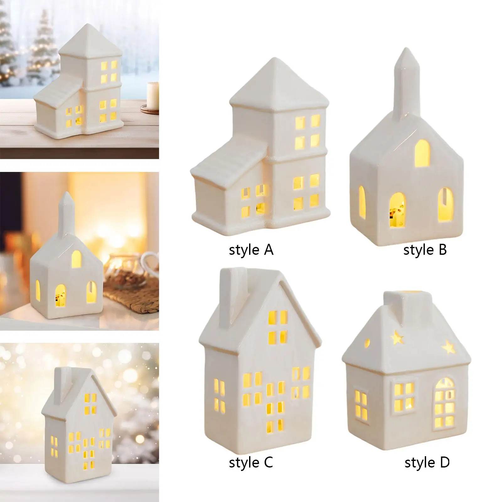 Light up Christmas Village Xmas Decor Crafts Collectible Decorative Rustic Ceramic Houses for Home Farmhouse Desk Indoor Shelf